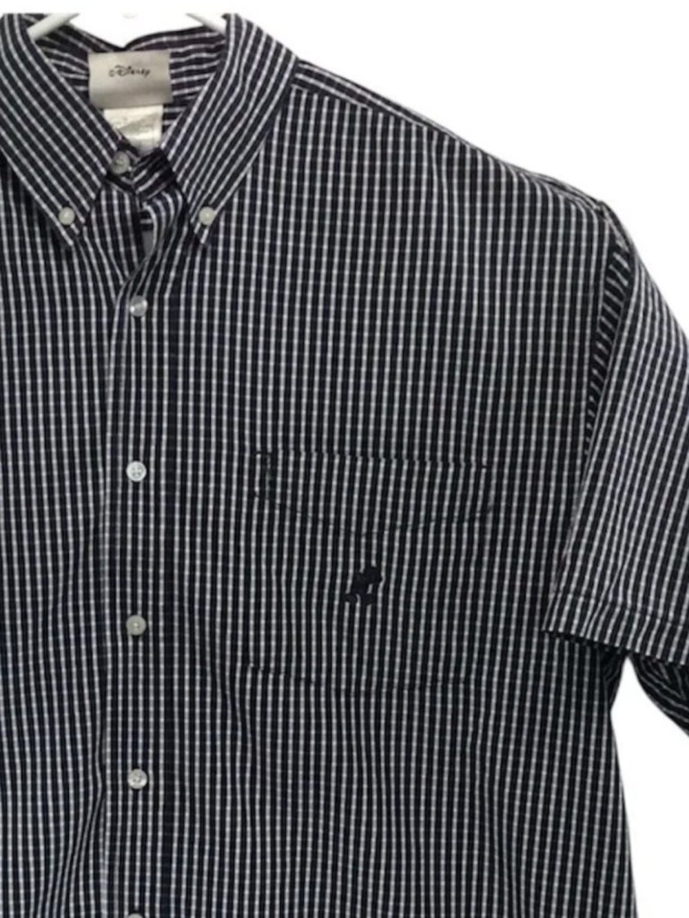 Walt Disney World‎ Shirt Mens Large Gingham Button Down Mickey Mouse Blue SS